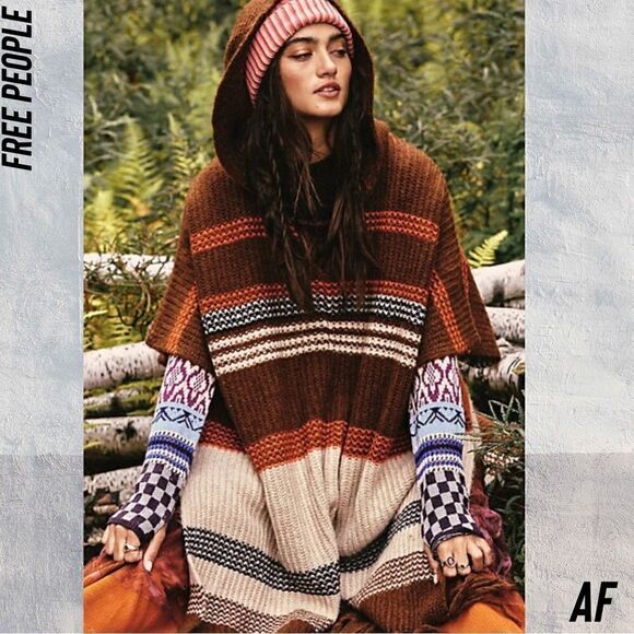 FREE PEOPLE LESLIE BROWN PONCHO NEW OS - Picture 3 of 7